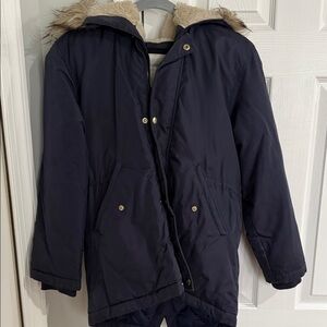 CrewcutsNavy Hooded Parka with Faux Fur Trim